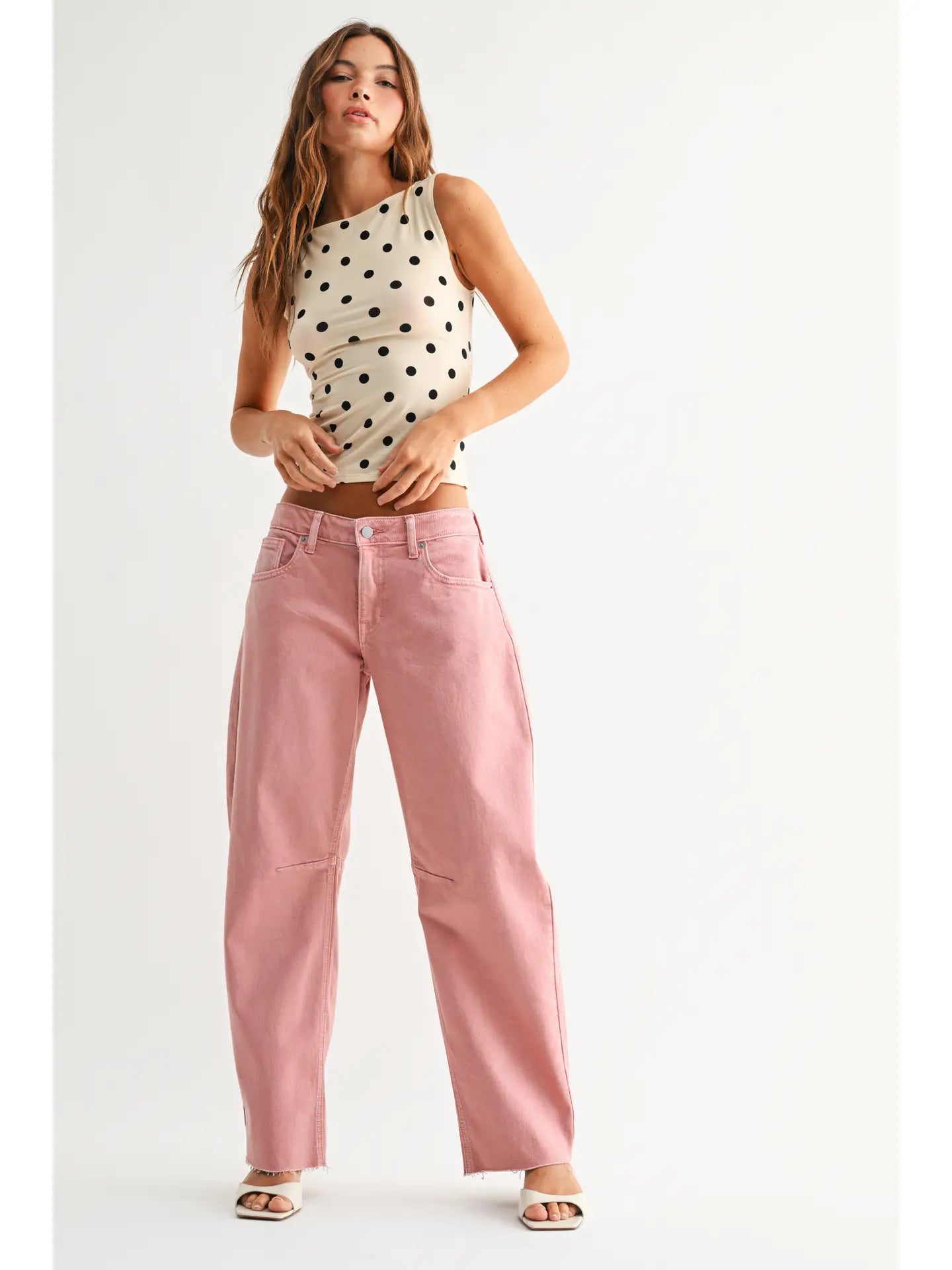 Pink Mid Rise Barrel Jean