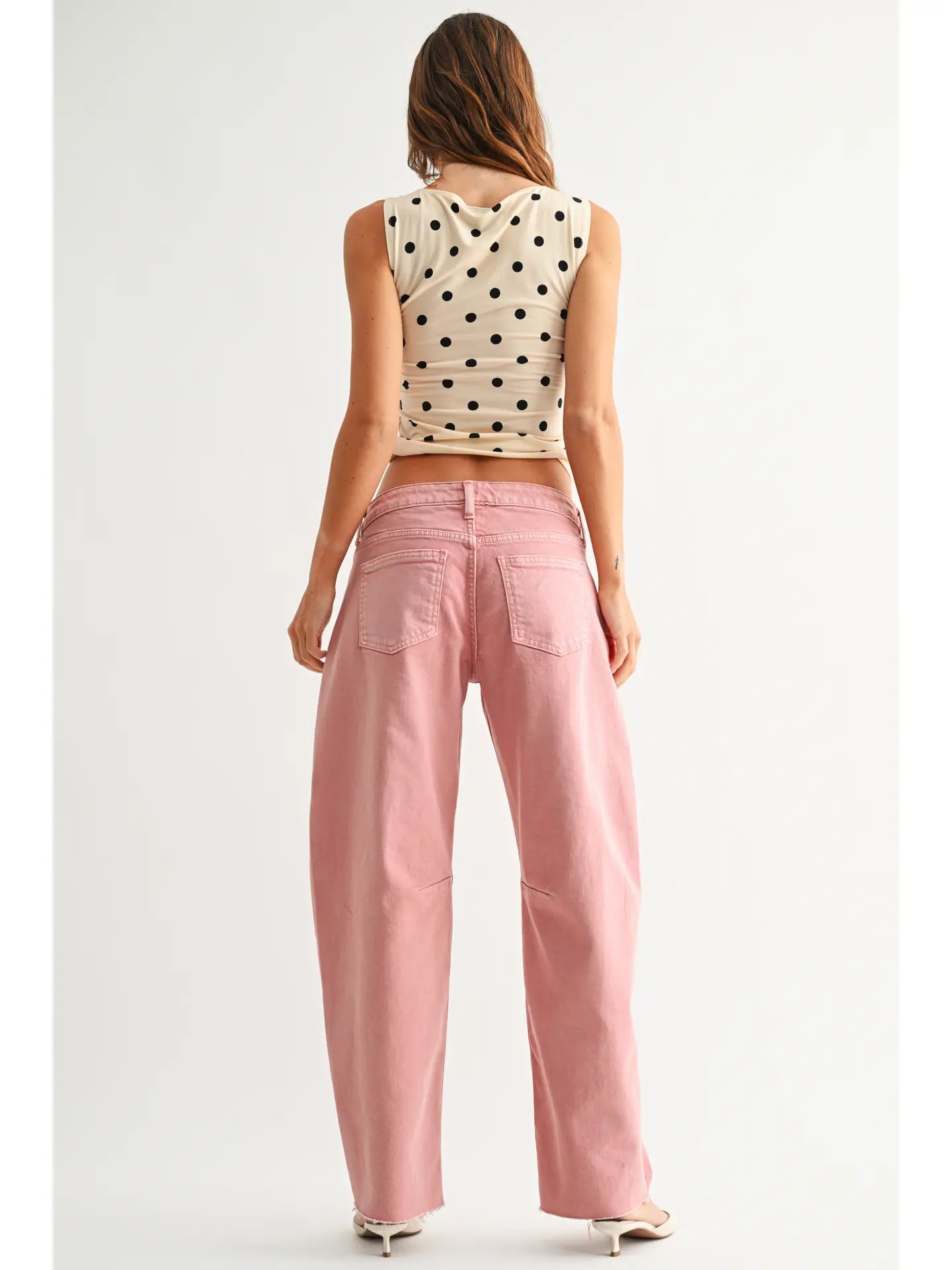 Pink Mid Rise Barrel Jean