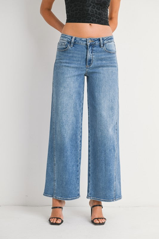 Just Black Denim Seamed Wide Leg Jeans