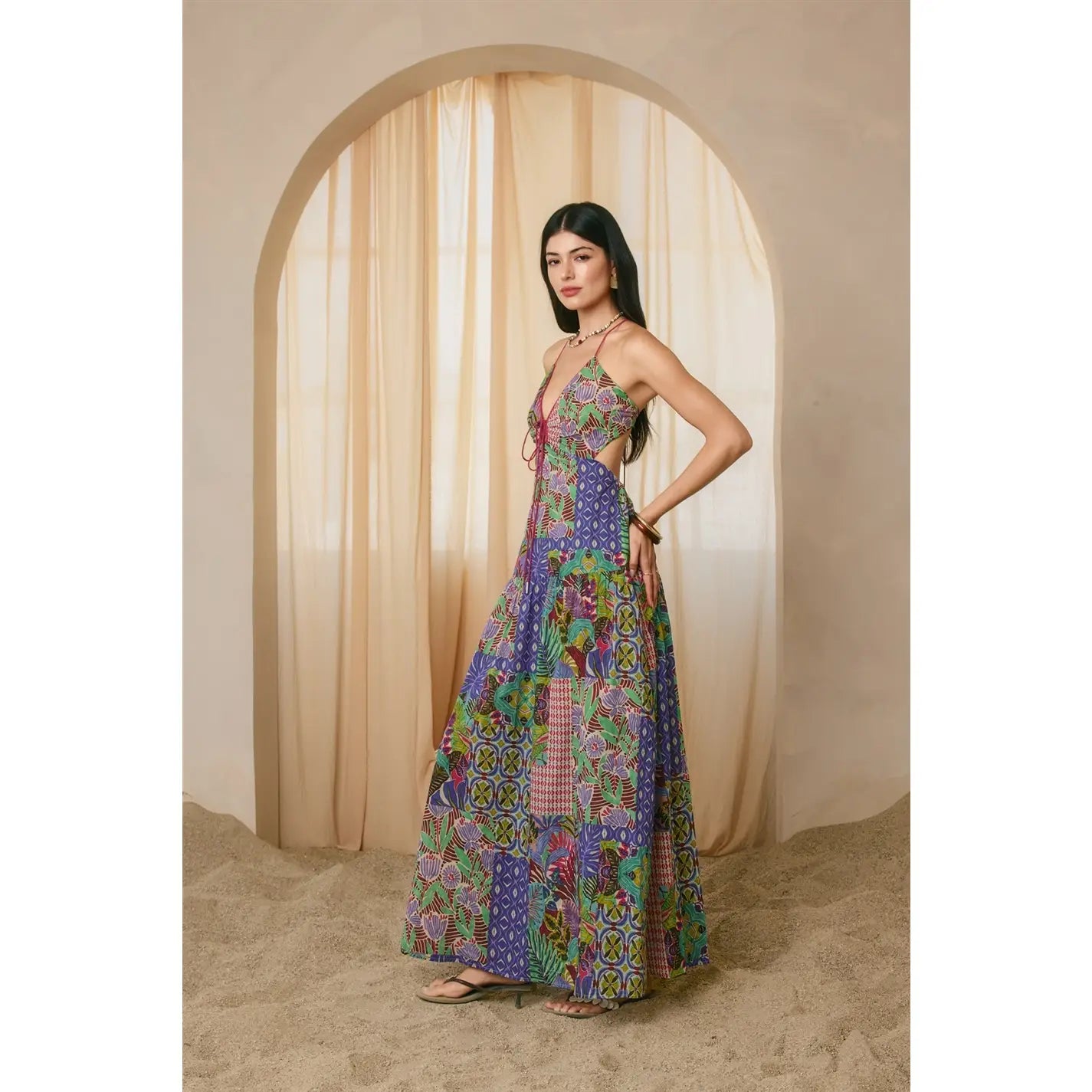 Lagoon Bloom Keyhole Tie Detail Dress