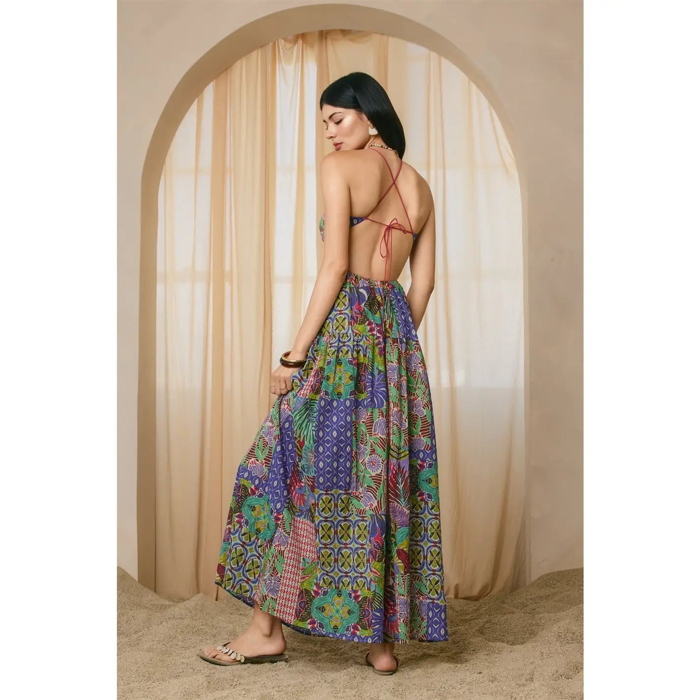 Lagoon Bloom Keyhole Tie Detail Dress