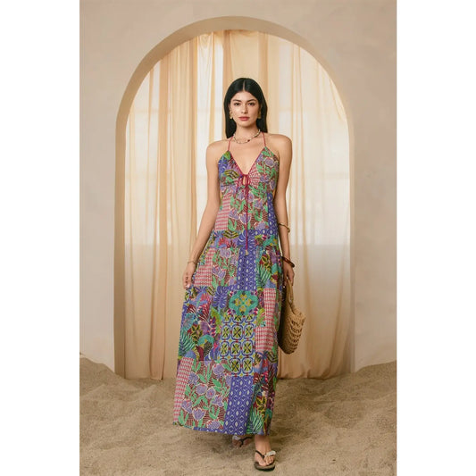 Lagoon Bloom Keyhole Tie Detail Dress