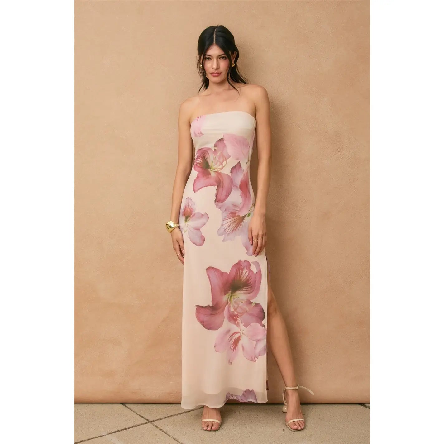 Bloomlight Strapless Tie Back Maxi Dress