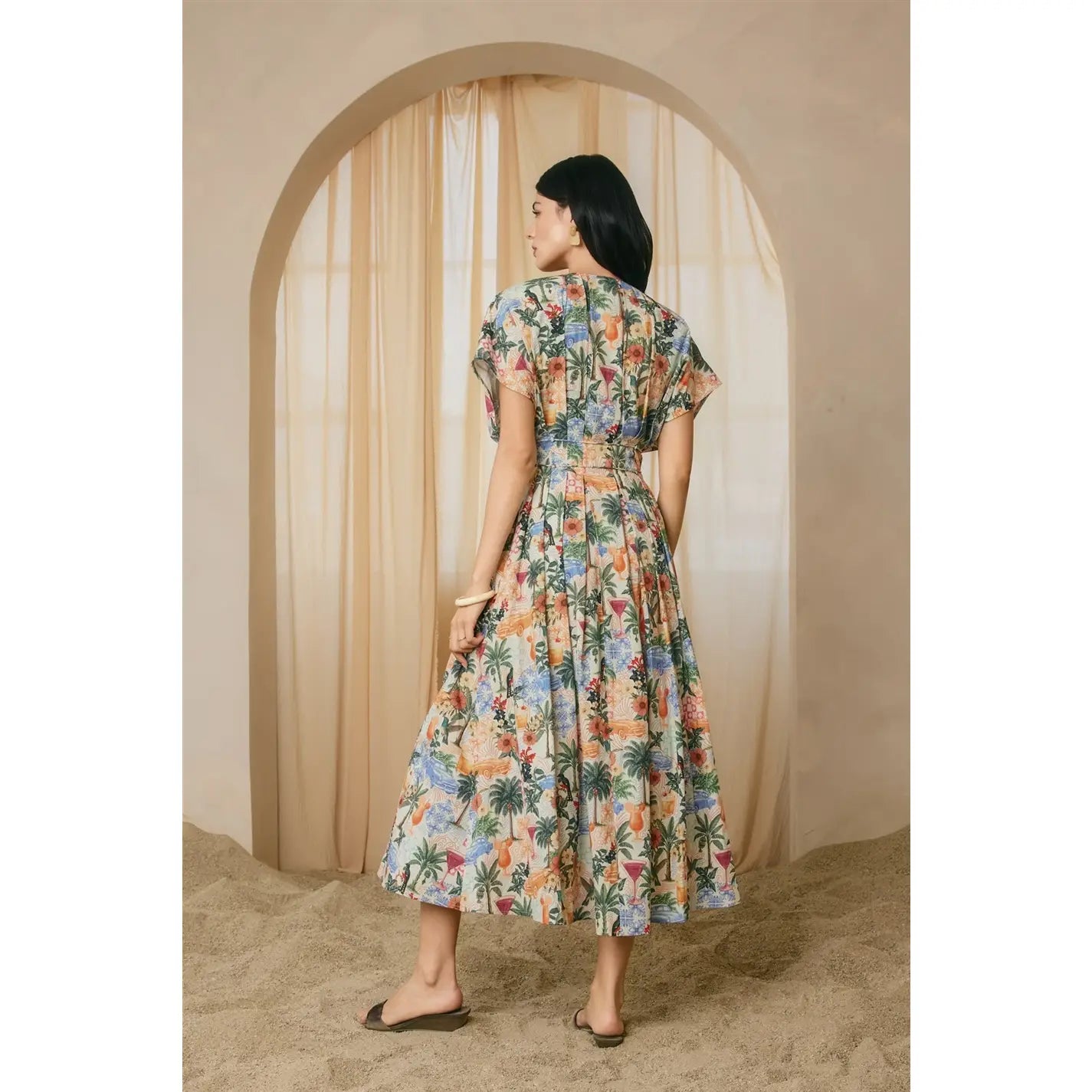 Cabana Crush Cotton Pleated Cinch Waist Midi Dress
