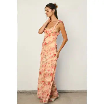 Pastel Promise Diagonal Lace and Ruffles Maxi Dress