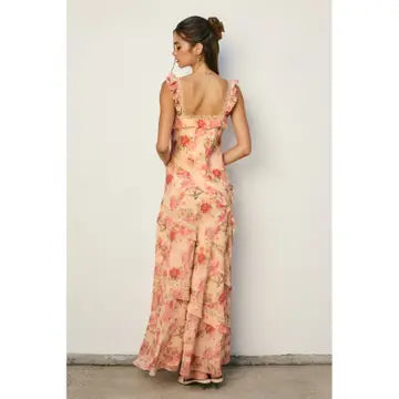 Pastel Promise Diagonal Lace and Ruffles Maxi Dress