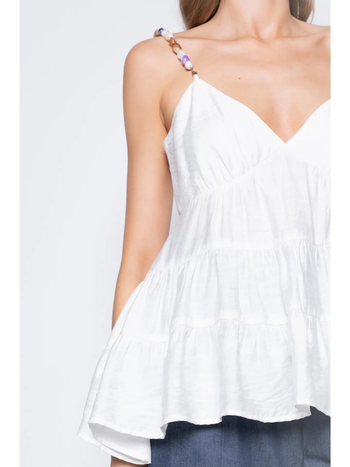 Bead Strap Tiered Asymmetrical Hem Babydoll Top