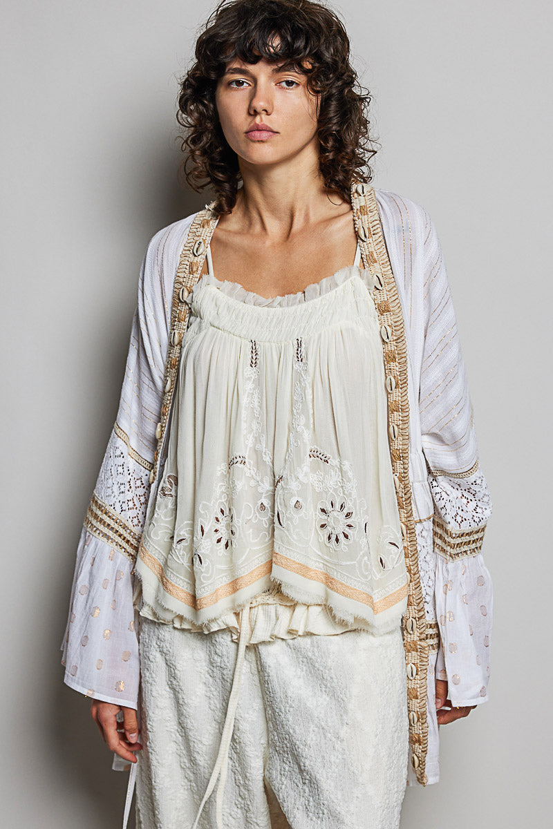 Elasticized Detail Kimono Long Sleeve Top