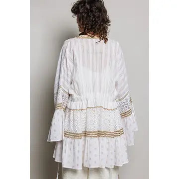Elasticized Detail Kimono Long Sleeve Top
