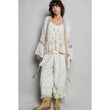 Elasticized Detail Kimono Long Sleeve Top