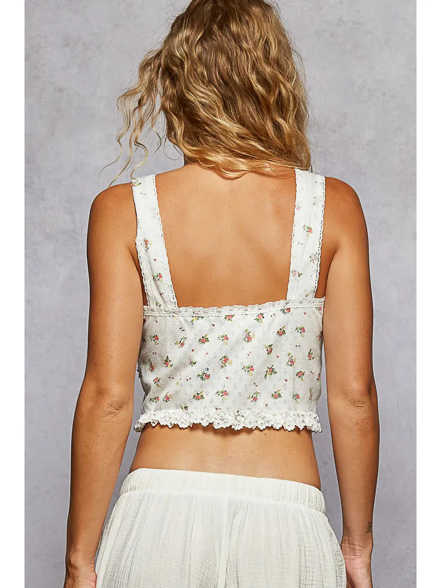 V-Neck Sleeveless Lace Ribbed Knit Top
