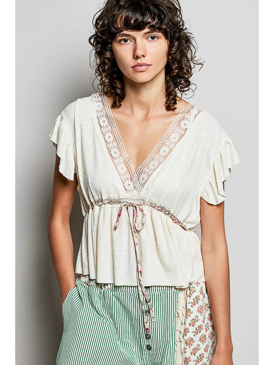 V-Neck Adjustable Waist Soft Ruffle Accent Sleeveless Top