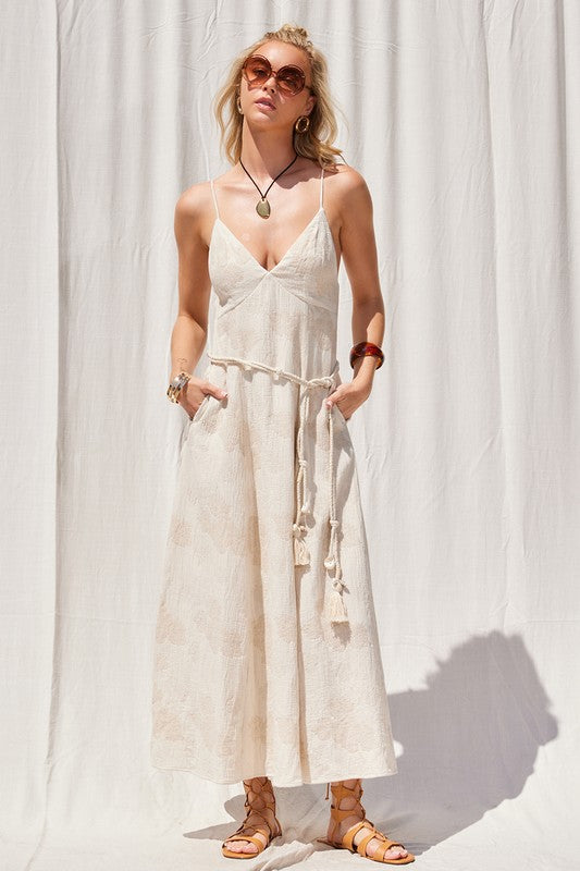 Jacquard Double Gauze Open Back Maxi Dress