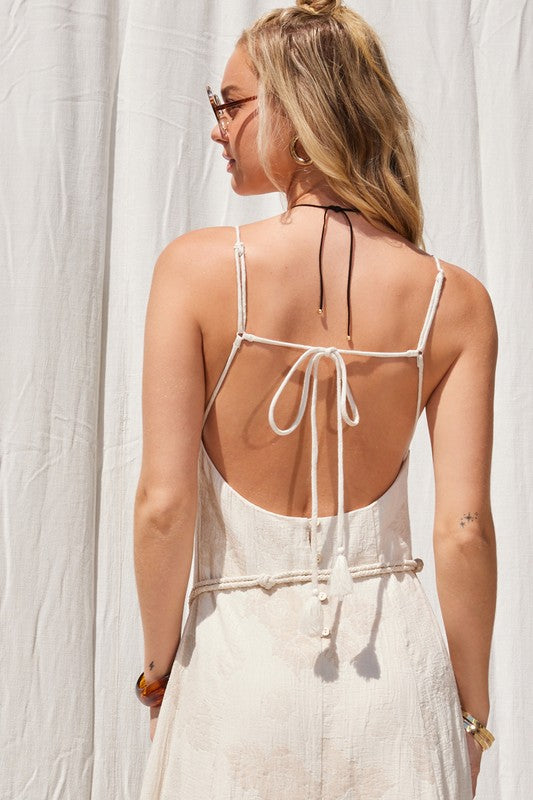 Jacquard Double Gauze Open Back Maxi Dress
