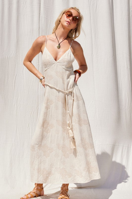Jacquard Double Gauze Open Back Maxi Dress