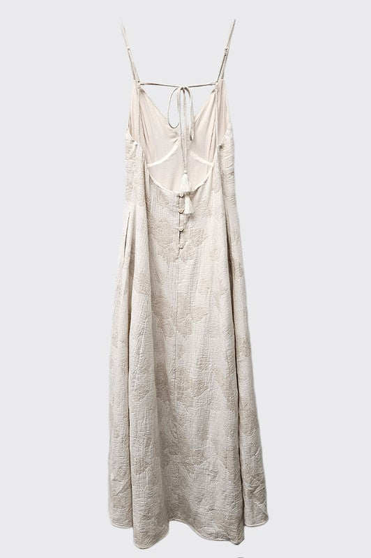 Jacquard Double Gauze Open Back Maxi Dress