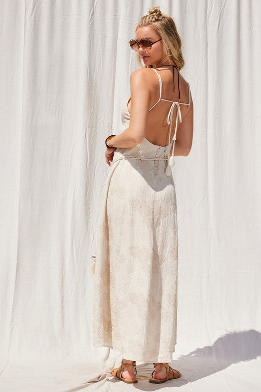 Jacquard Double Gauze Open Back Maxi Dress