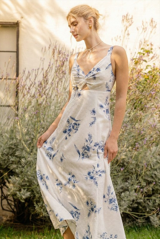 Printed Eyelet Maxi Dress