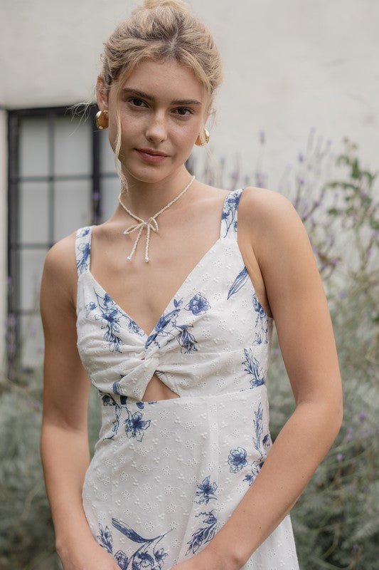 Printed Eyelet Maxi Dress
