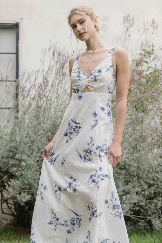 Printed Eyelet Maxi Dress