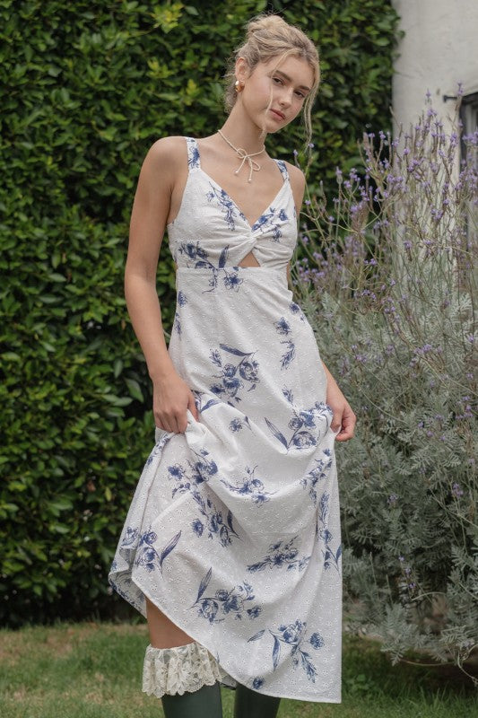 Printed Eyelet Maxi Dress