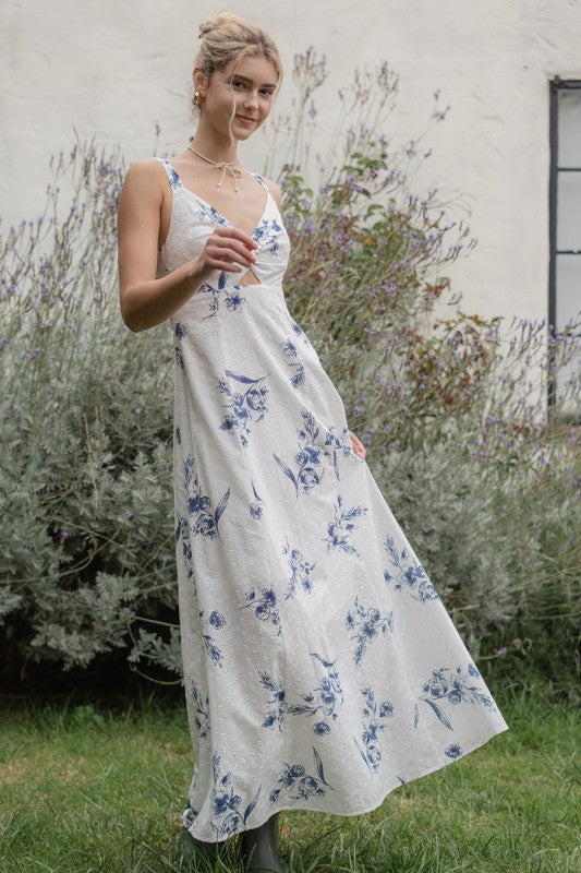 Printed Eyelet Maxi Dress