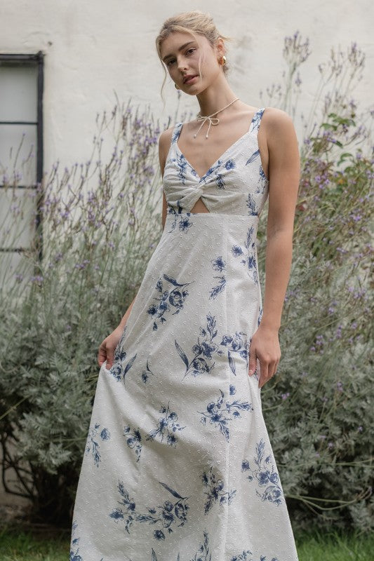 Printed Eyelet Maxi Dress