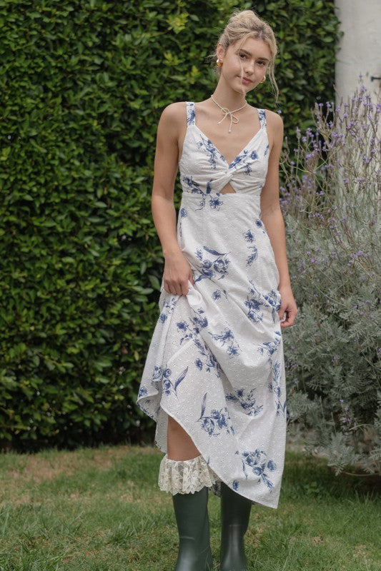 Printed Eyelet Maxi Dress