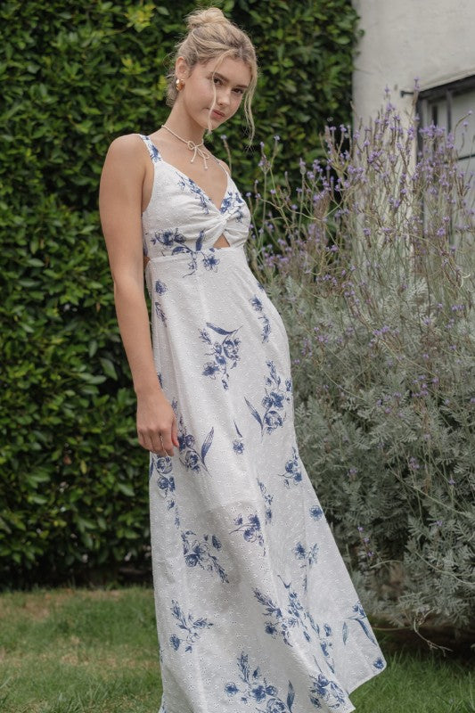 Printed Eyelet Maxi Dress