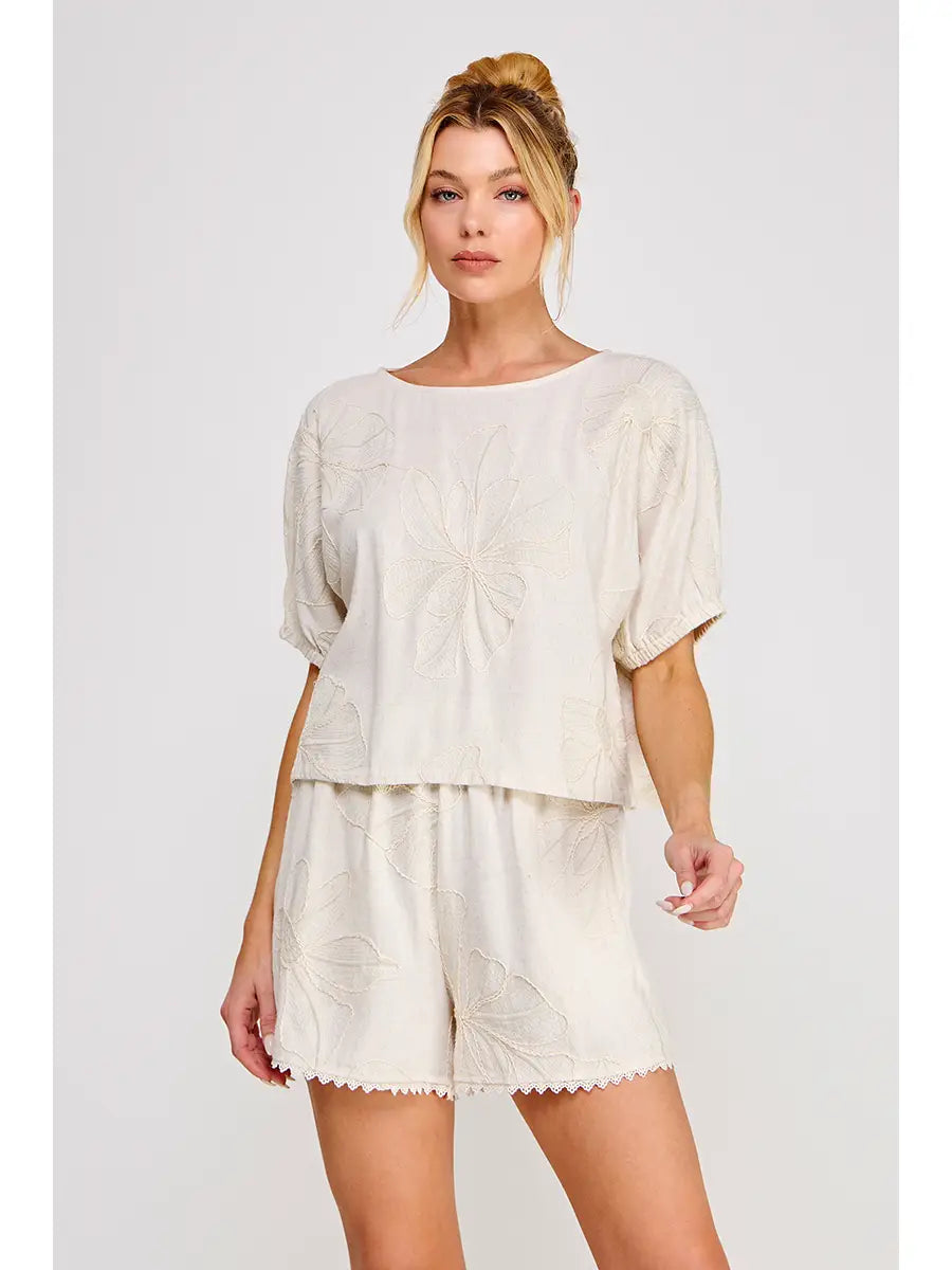 Floral Embroidered Dolman Top