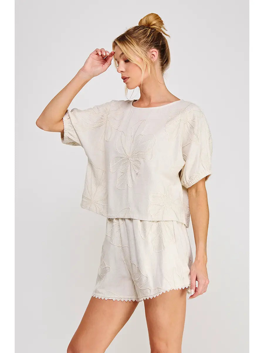 Floral Embroidered Dolman Top