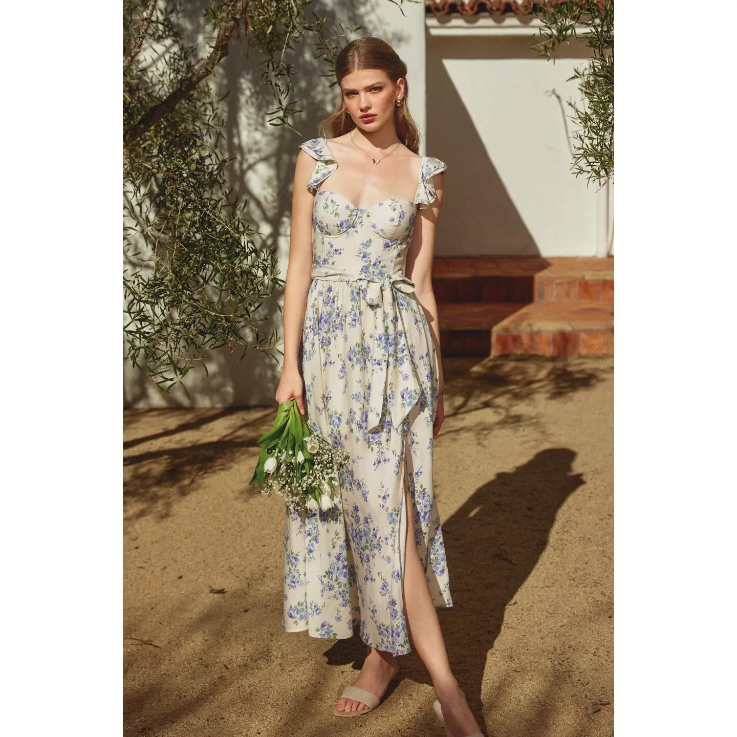 Fleur Bleu Corset Flutter Dress
