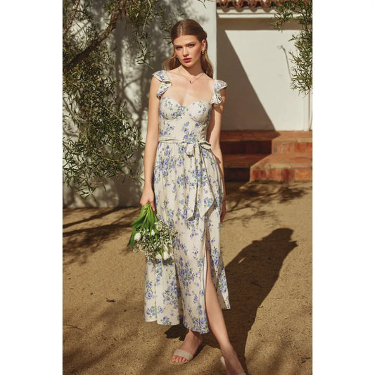 Fleur Bleu Corset Flutter Dress