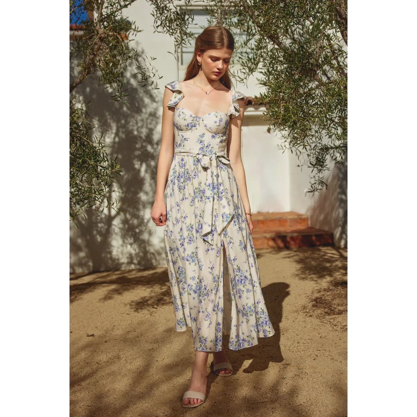 Fleur Bleu Corset Flutter Dress