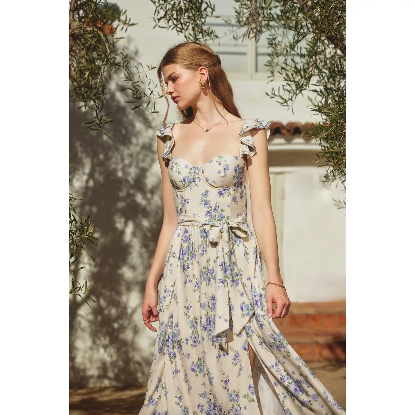 Fleur Bleu Corset Flutter Dress
