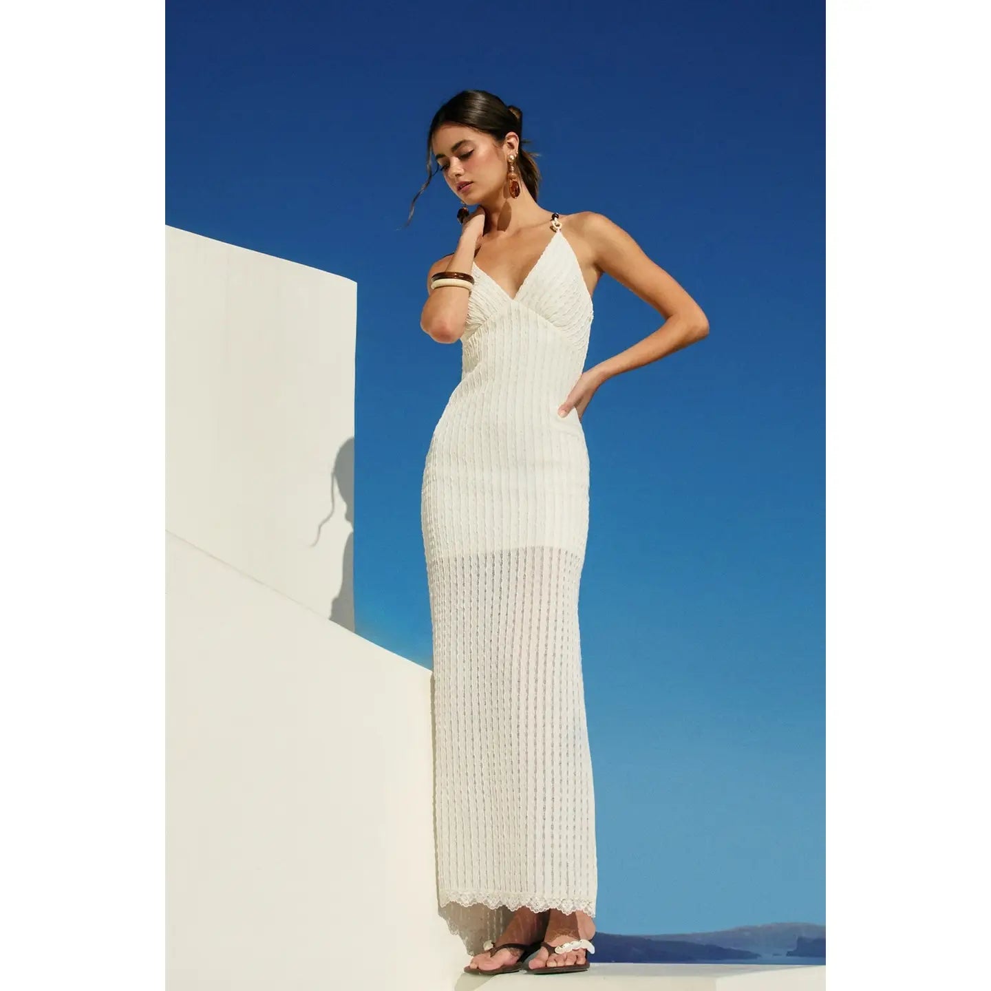 Elysian Whisper Lace & Wood Maxi Dress