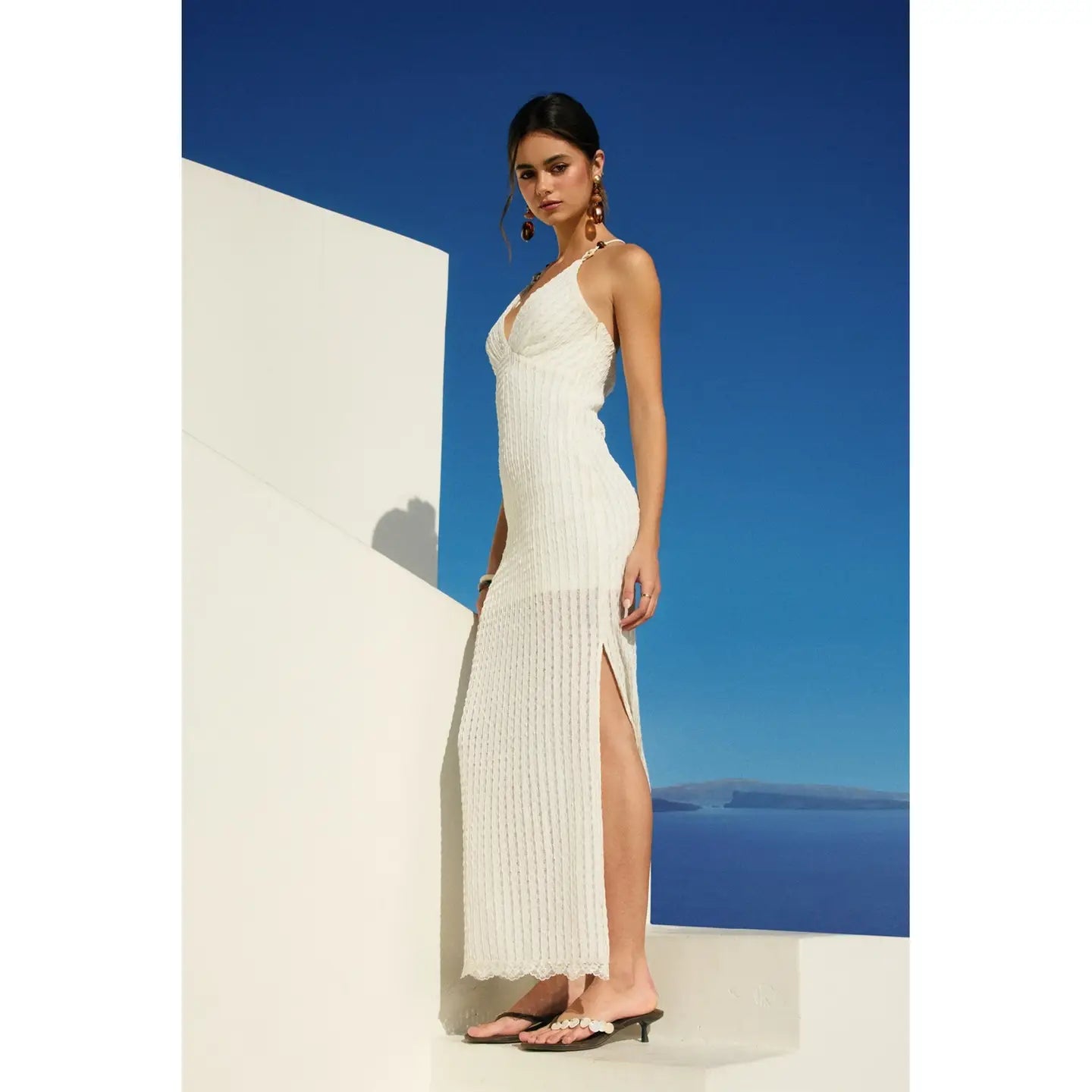 Elysian Whisper Lace & Wood Maxi Dress