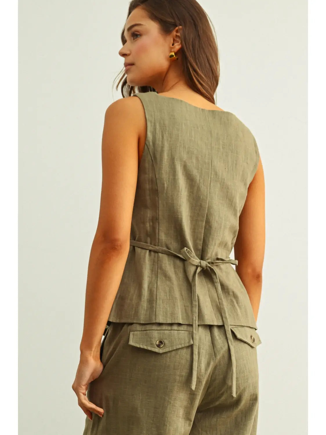 Square Neck Sleeveless Vest with Button Front