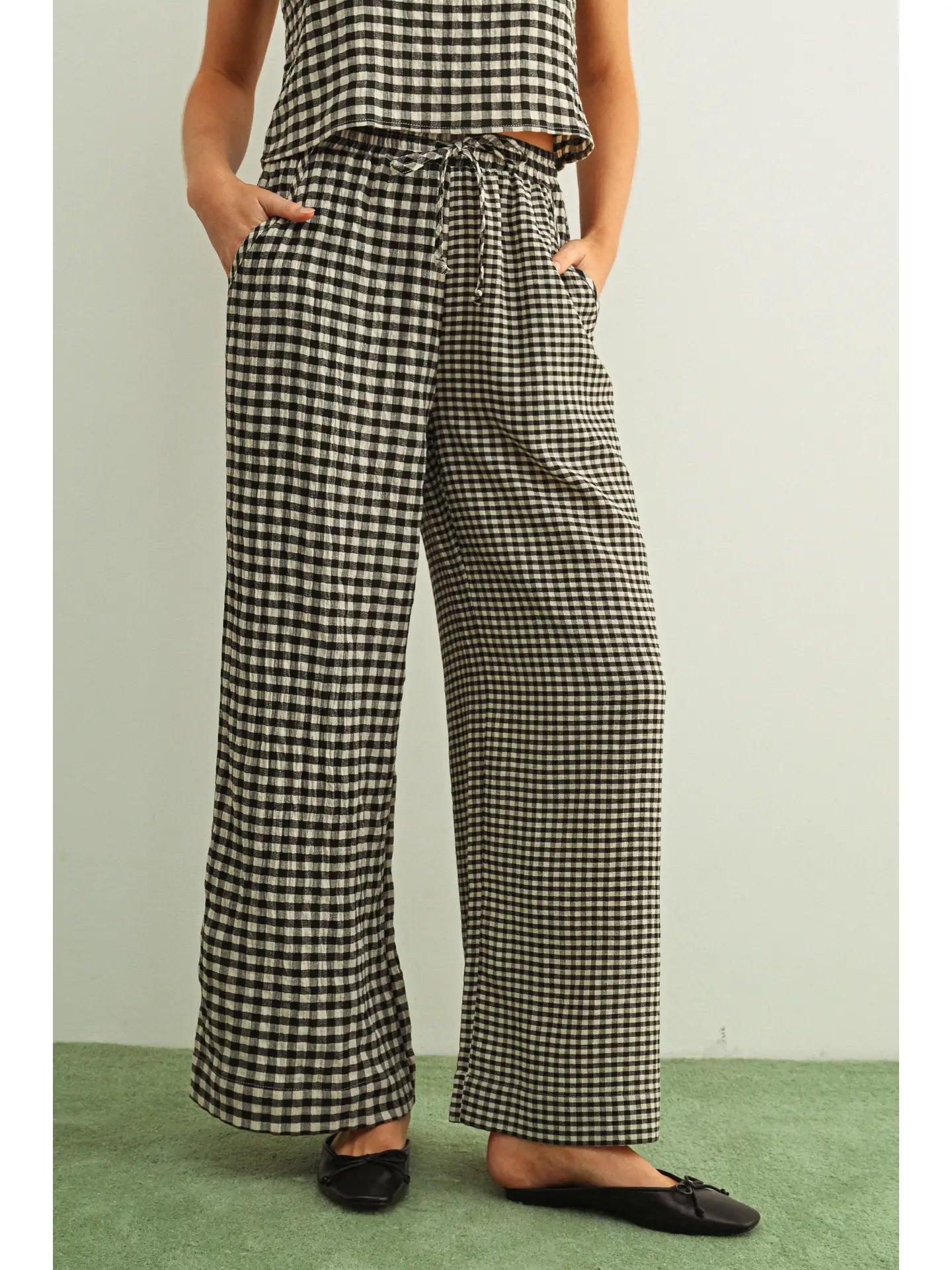 Mixed Gingham Straight Pants