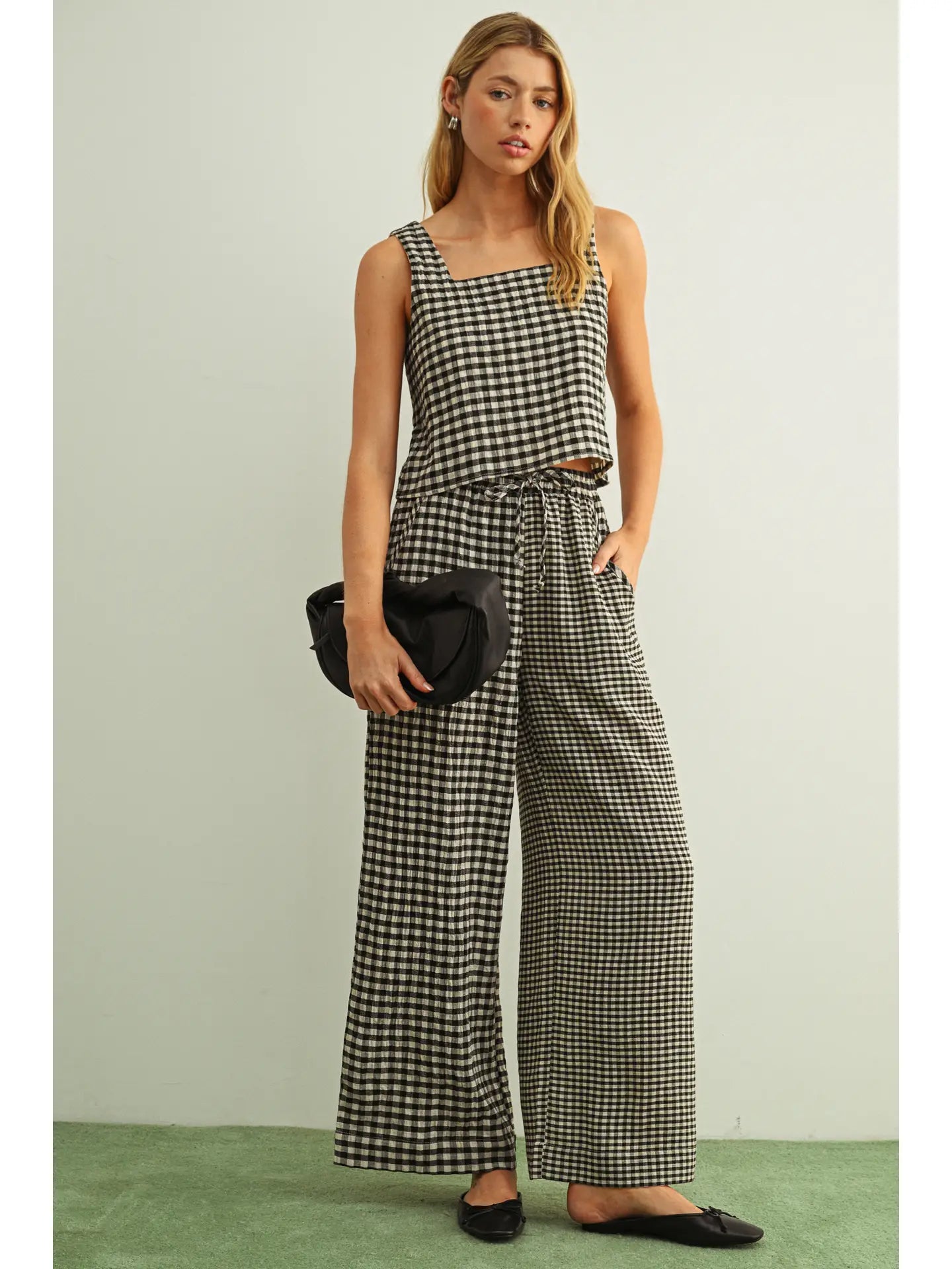 Mixed Gingham Straight Pants