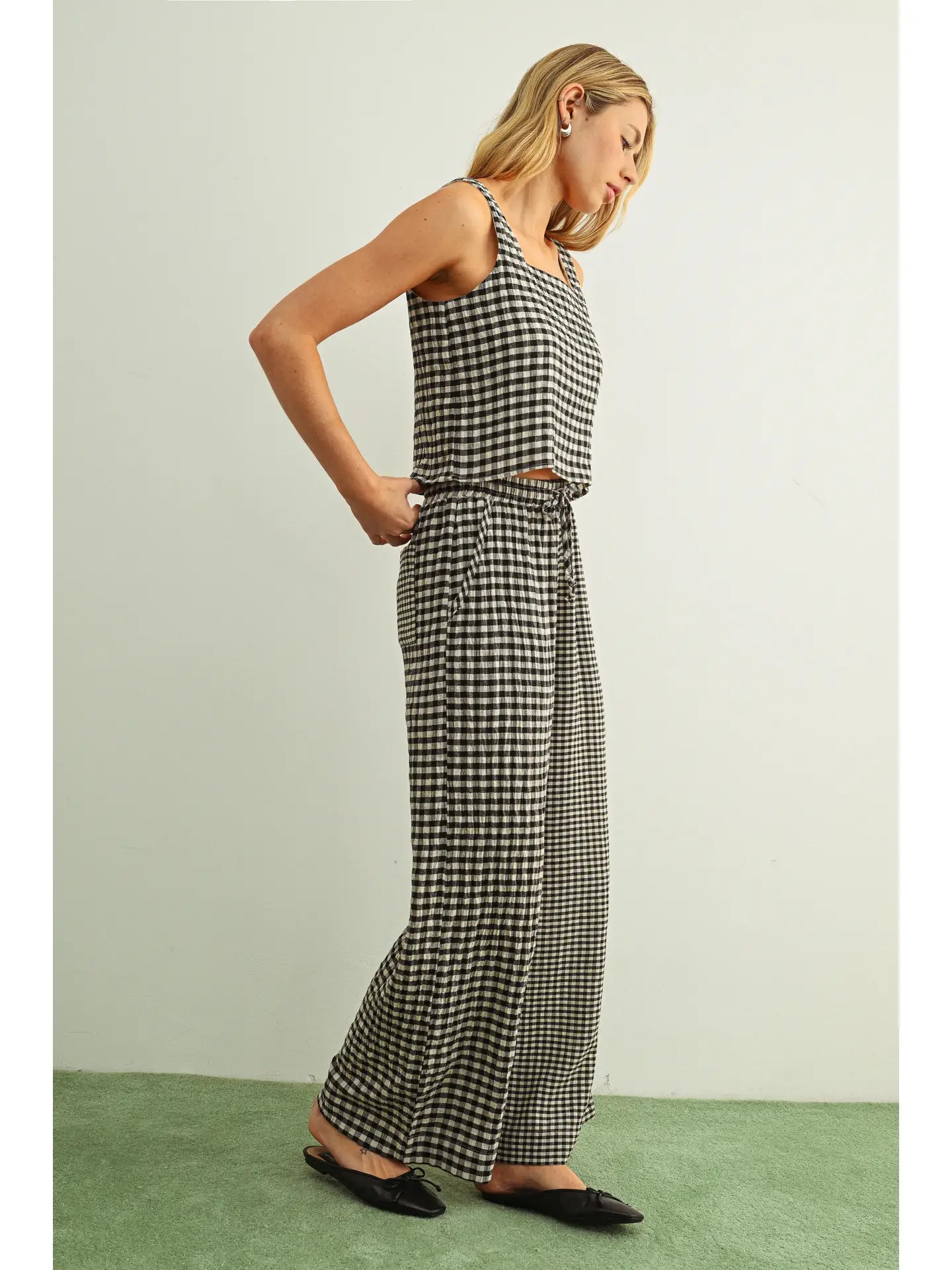 Mixed Gingham Straight Pants