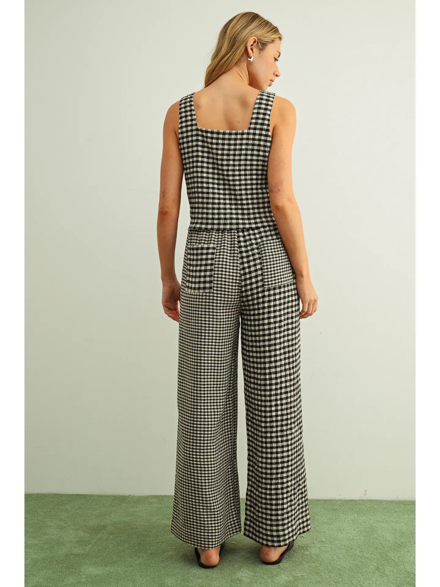 Mixed Gingham Straight Pants