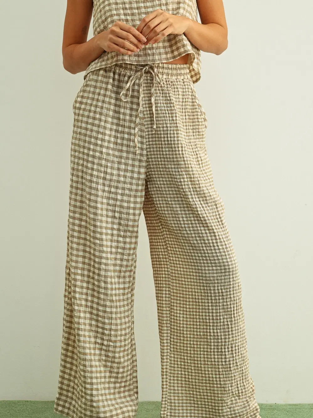 Mixed Gingham Straight Pants