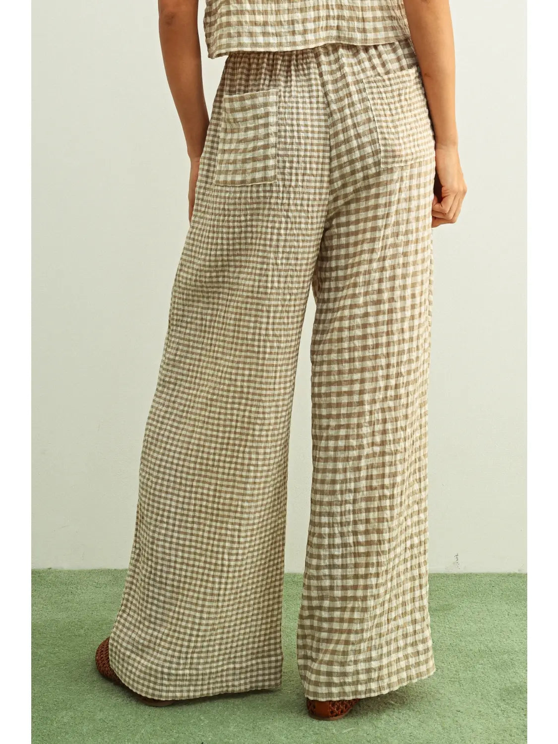 Mixed Gingham Straight Pants