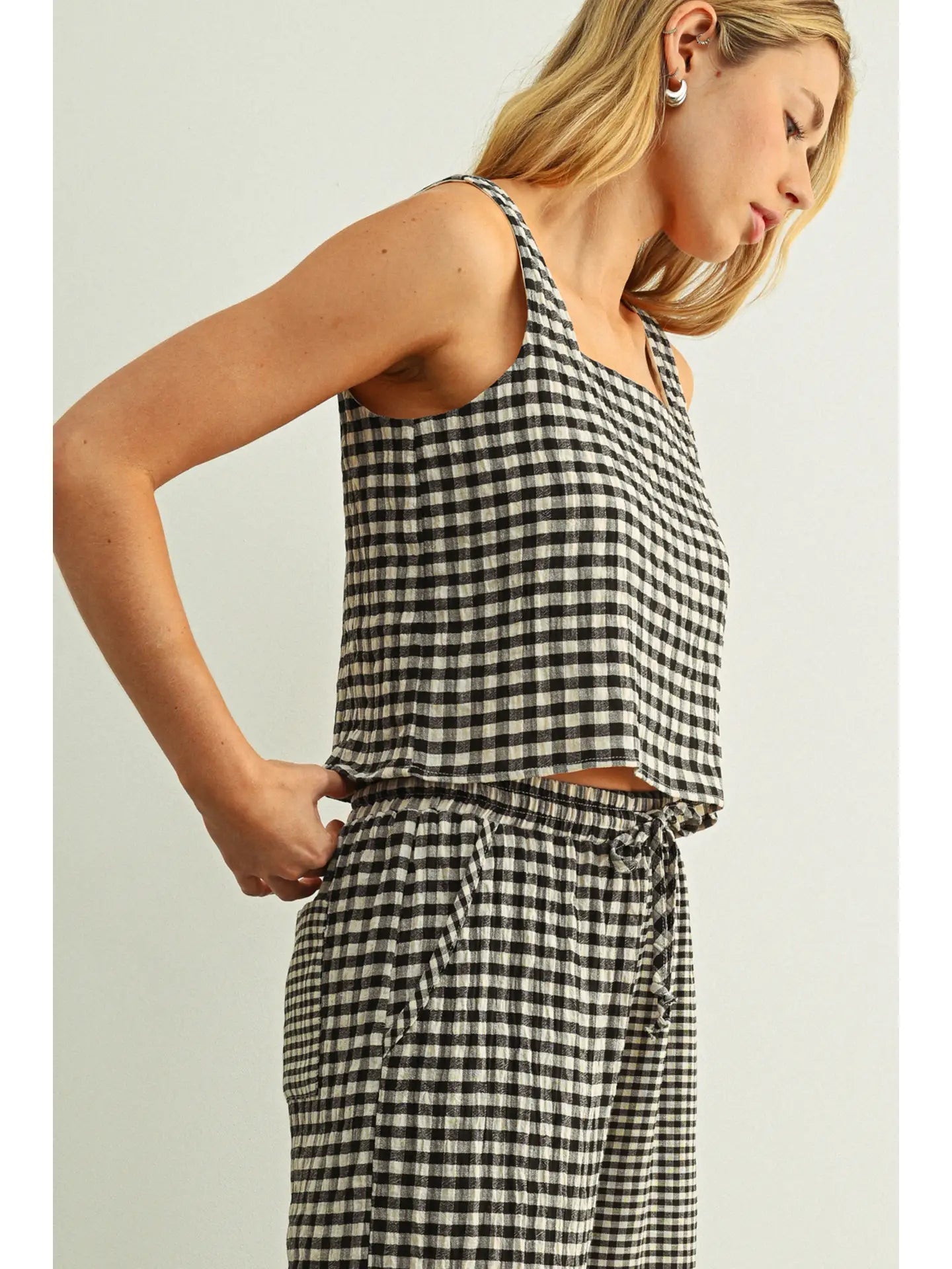 Gingham Square Neck Sleeveless Top