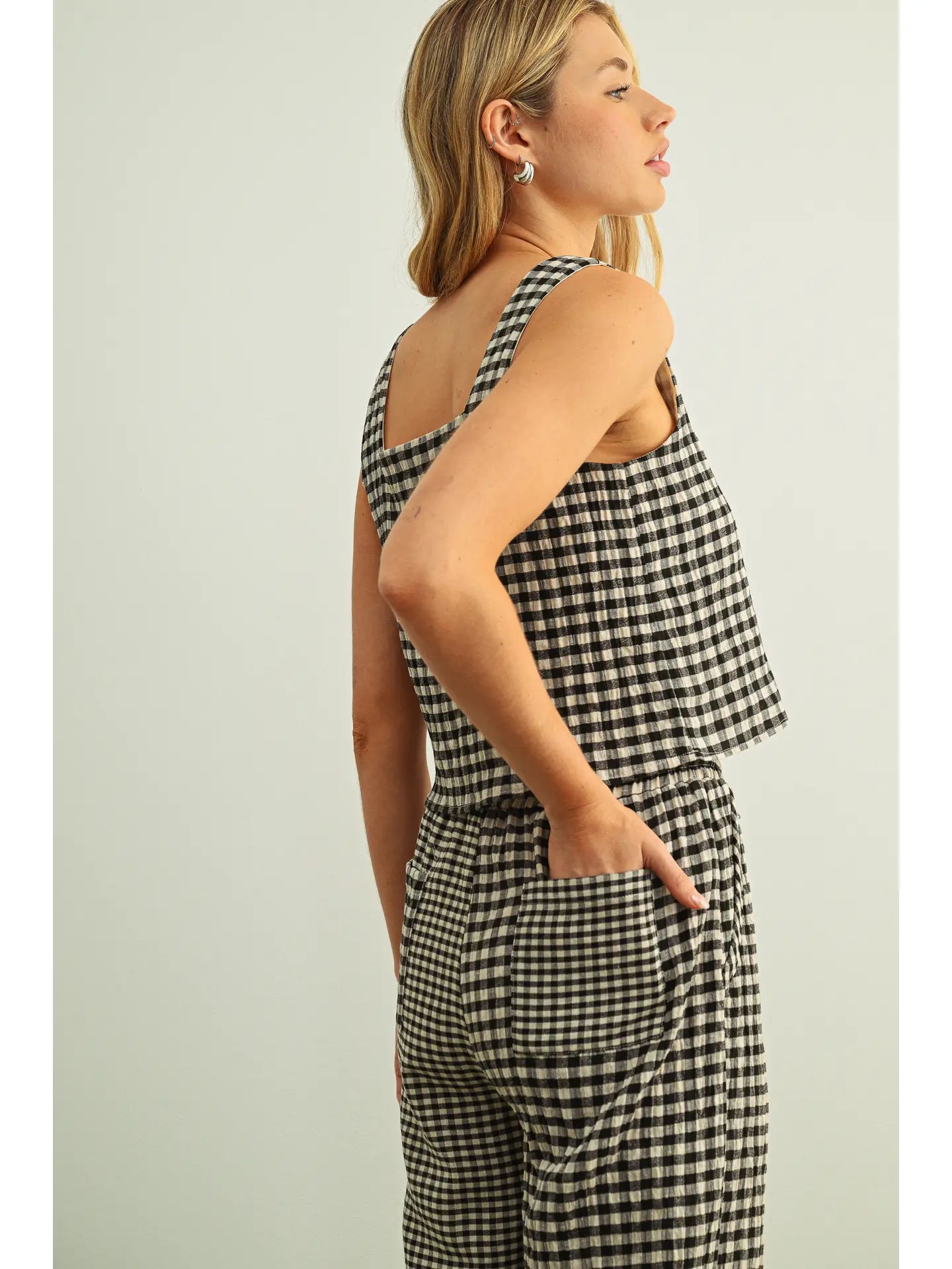 Gingham Square Neck Sleeveless Top