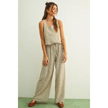 Gingham Square Neck Sleeveless Top