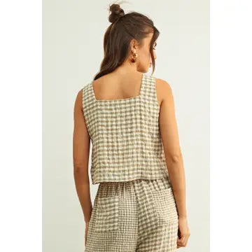 Gingham Square Neck Sleeveless Top