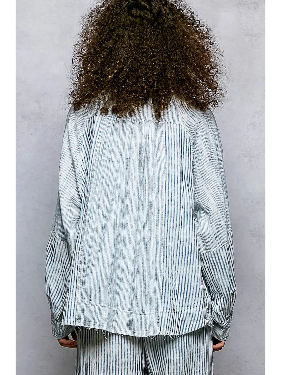Striped Raglan Long Sleeve Woven Shirt Top