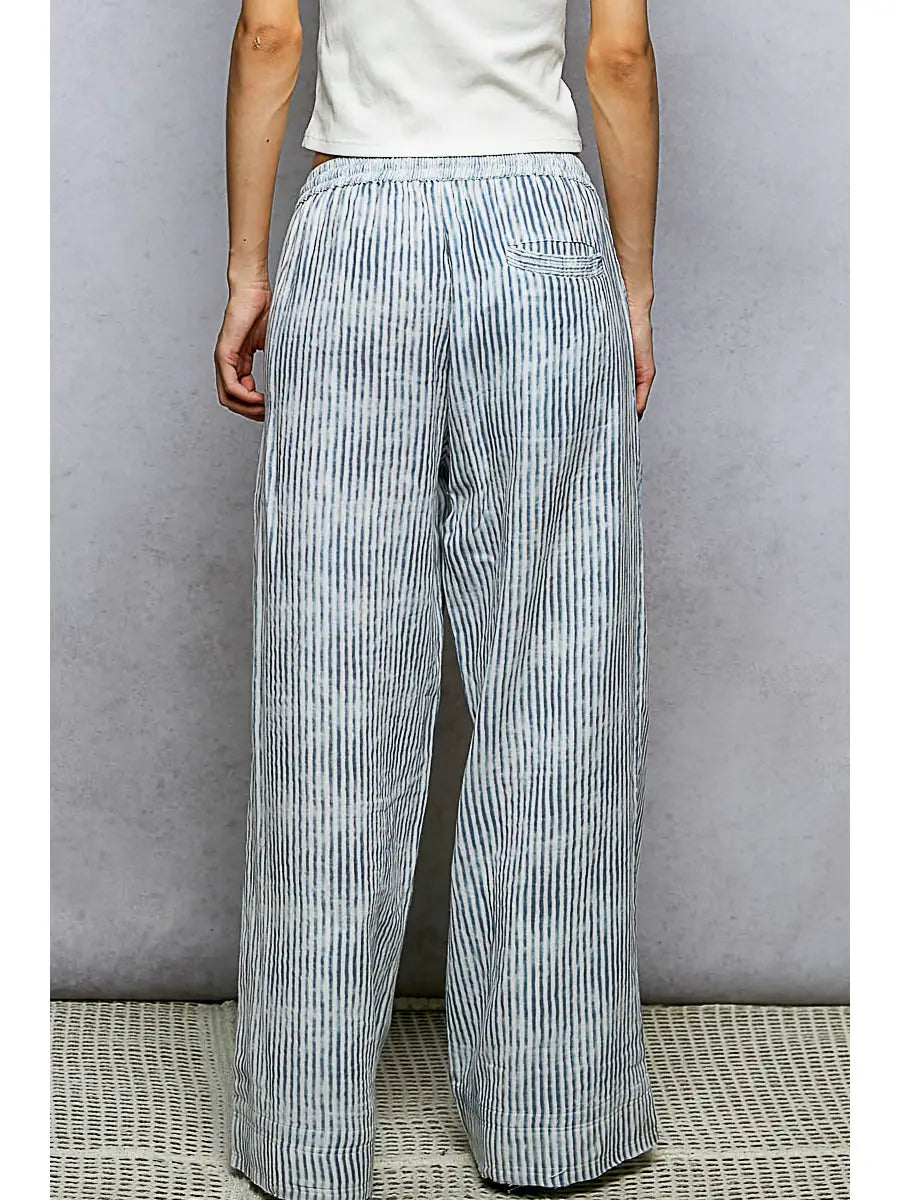 Striped Big Pocket Waist Band Straight Fit Pants